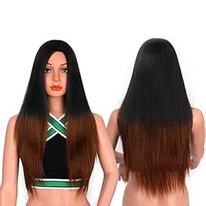 D-DIVINE Full Head Synthetic Women Wigs Long With Golden Highlight Hair ...