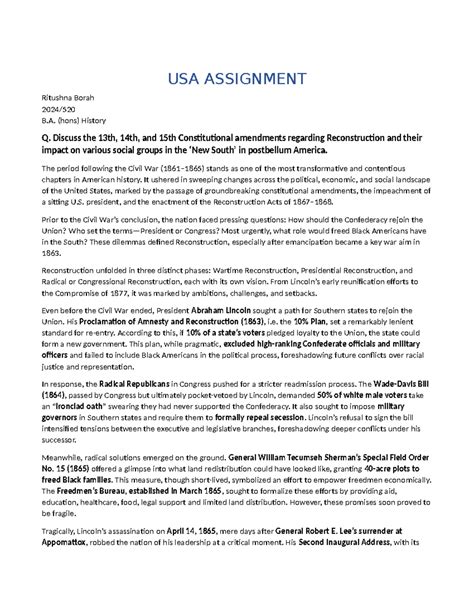Reconstruction: Analyzing the 13th, 14th, and 15th Amendments in USA ...