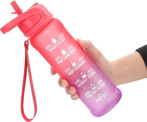 Buy 24 oz Motivational Water Bottle with Time Marker & Straw - BPA Free ...