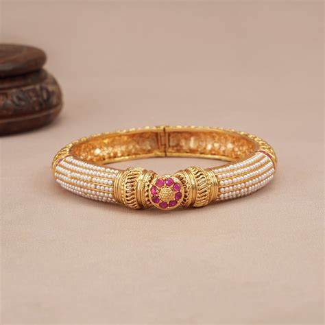 Gorgeous gold plated pearl openable kada I Online - smarsjewelrys