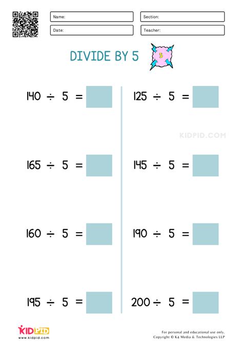Divide by 5 Printable Worksheets - Kidpid