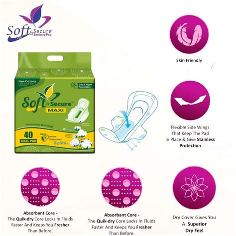 SOFT & SECURE XXXL SOFT COTTONY RASH FREE SANITARY PAD, DRY FEEL FOR ...