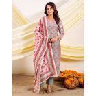 Turquoise Embroidered Chanderi Silk Suit- Set of 3
