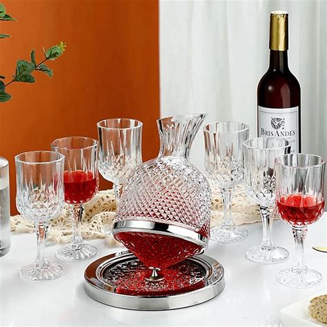 Luxury Rotating Wine Decanter Lead-Free Clear Crystal Glass Red Wine ...