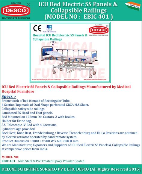 ICU Electric Bed with SS Panel and Collapsible Railing Manufacturer India