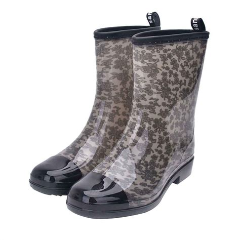 Rain Boots for Women Leopard Print Mid Boots Waterproof Rubber Boots ...