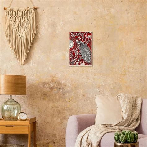 Madhubani: Peacock in Red Background - Beautiful Print – Canvas Wiggle