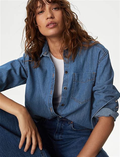 Buy Pure Cotton Denim Longline Shirt at Marks & Spencer
