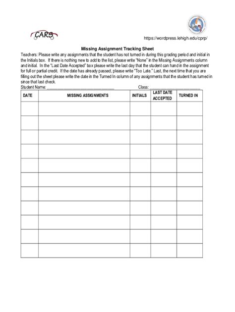 Fillable Online Missing Assignment Tracking Sheet Fax Email Print ...