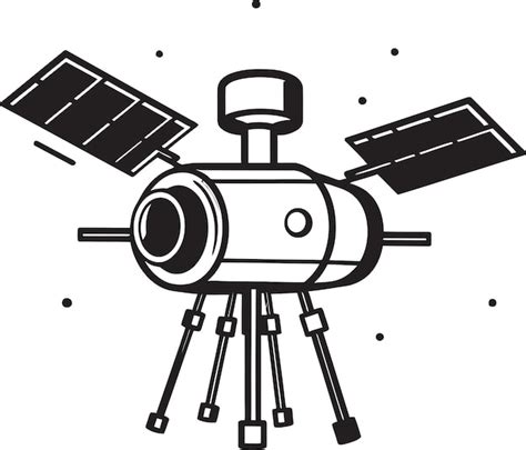 Un dessin en noir et blanc d'un satellite avec une navette spatiale ...