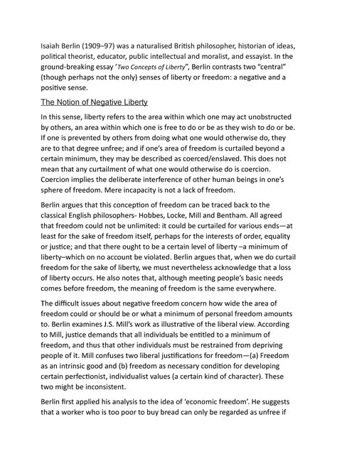 Berlin two concepts of liberty answer - B.A.(hons.) Philosophy - Delhi ...