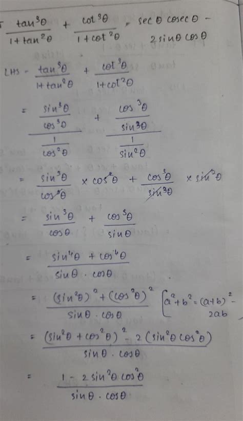 [Solved] show that : tan3 theta/ 1+tan2 theta+ cot3 theta/ 1+cot2 theta ...