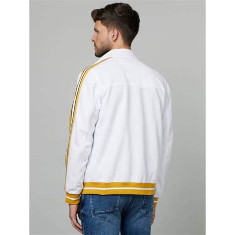 White Stand Collar Striped Bomber Jacket (CUZARNU) | Celio