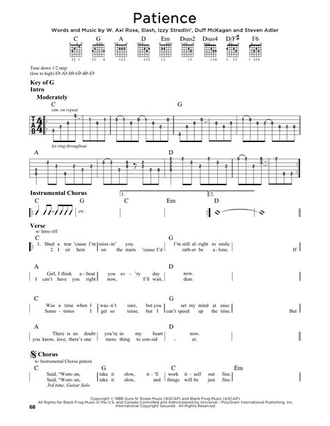 Patience by Guns N' Roses - Guitar Lead Sheet - Guitar Instructor