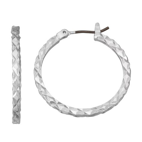 Napier Silver Tone Small Textured Hoop Earrings
