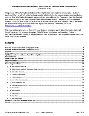 Fillable Online Washington State Standardized High School Transcript ...