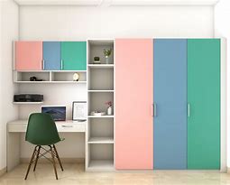 Image result for Study Table with Wooden Sliding Wardrobe