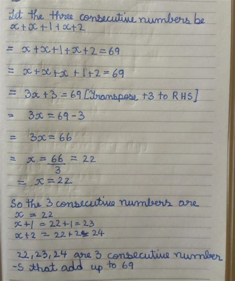 Find three consecutive numbers whose sum is 69. - Brainly.in