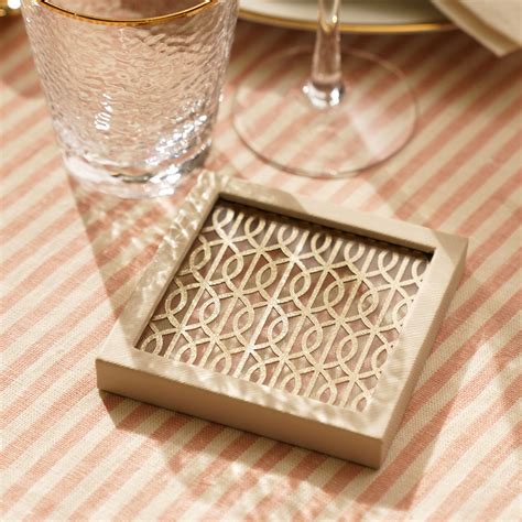 Beige and Gold Dual Toned Faux Leather Coaster