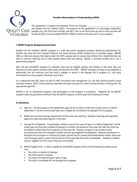 Fillable Online allgakids Provider Memorandum of Understanding MOU I ...