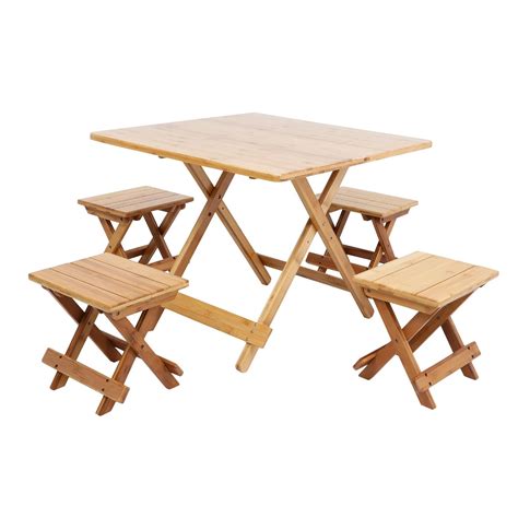 MERISH Wooden Portable Picnic Table Set, Wooden Foldable Portable ...