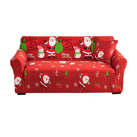 TUTUnaumb Christmas Printed Red Sofa Slipcover, Snowman Printed Elastic ...