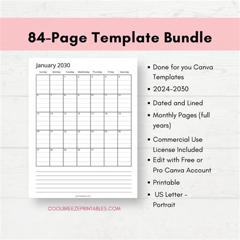 2024 to 2030 Canva Calendar Template Pack, Canva Planner Editable ...