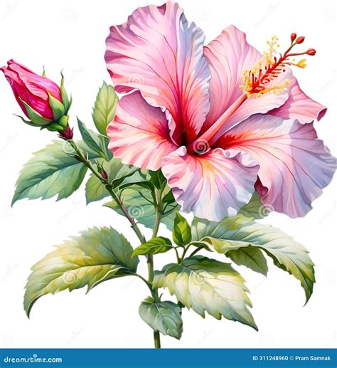Watercolor Painting of Rose of Sharon Flower. AI-Generated. Stock Photo ...