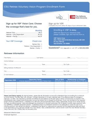 Csu Vsp Retiree Enrollment Form - Fill and Sign Printable Template Online