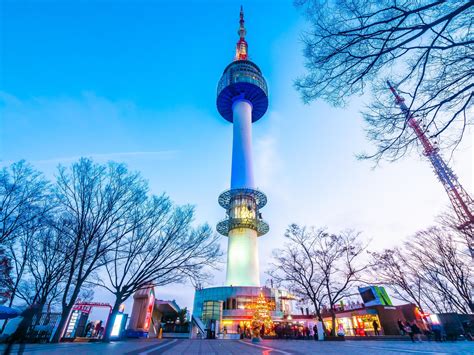 N Seoul tower on Namsan mountain, landmark of Seoul, South Korea ...