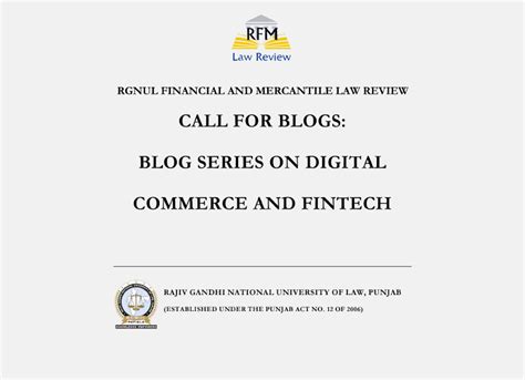 Call for Blogs: RGNUL RFMLR Sidebar Blogs on Digital Commerce and FinTech