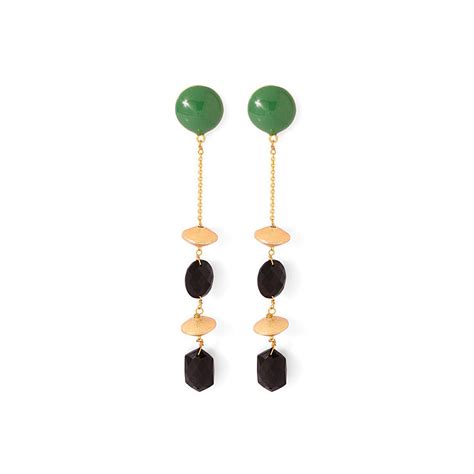 Gold Toned Earrings With Black Stones Dangling – VOYLLA