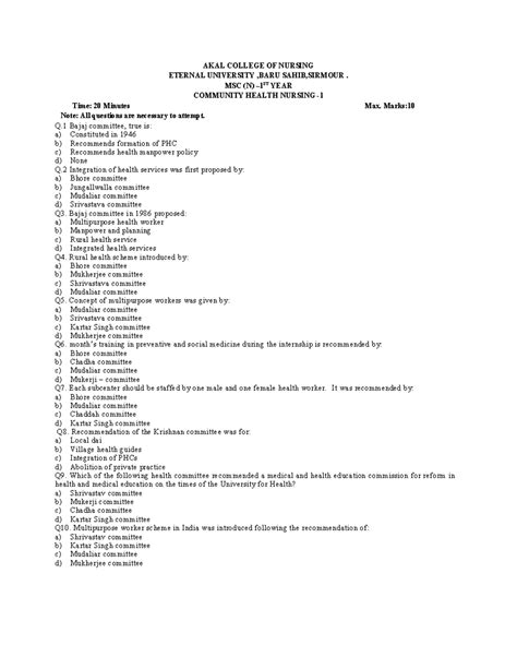Community mcq 1st year - AKAL COLLEGE OF NURSING ETERNAL UNIVERSITY ...