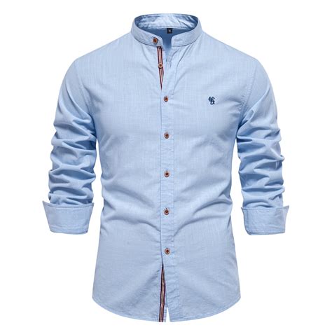 Ctreela Banded Collar Dress Shirts for Mens Long Sleeve Button Down ...