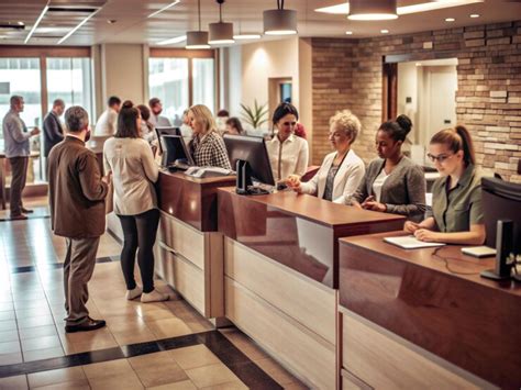 Modern hospital reception desk efficient and welcoming healthcare ...