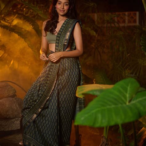 Bagru print green Maheshwari saree – Panaah