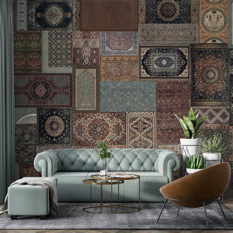 Persian Patchwork Carpet Wallpaper for Vintage Wall Style