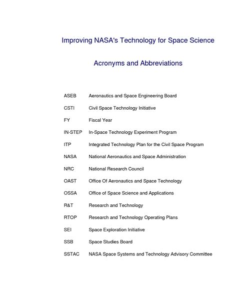 Improving NASA's Technology for Space Science (Acronyms and Abbreviations) | Improving NASA's ...