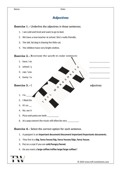 Image result for TES Adjectives Worksheet
