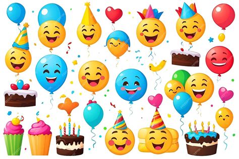 Emoji set de vetores de aniversário Emojis emoticon coleção de ícones de festa de aniversário ...
