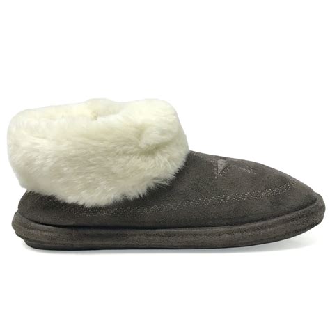 Womens Slipper Boots Hard Sole Fur Lined Warm Ladies Winter Indoor ...