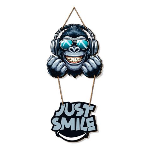 Just Smile Cartoon Gorilla with Sunglasses Printed Wooden Wall Hanging ...