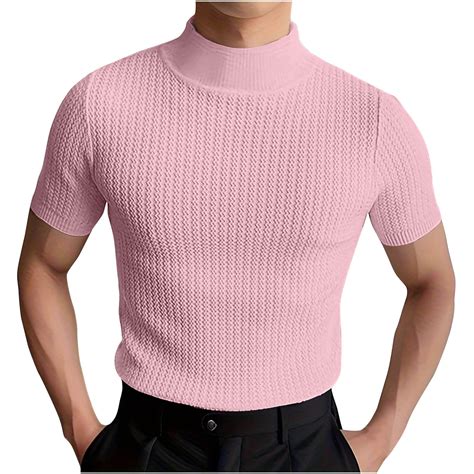 Dovford Mens Mock Turtleneck Sweater Short Sleeve Solid Color T-Shirts ...