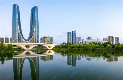 Olympic sports center square and skyscraper hangzhou china | Premium Photo