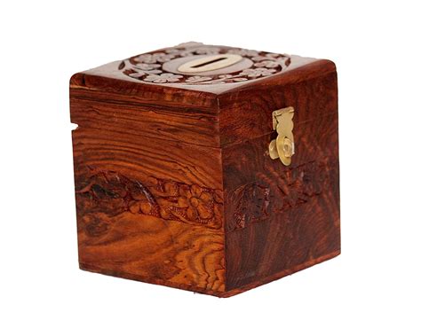 ALM Crafts Wooden Cube Shape Large Money Piggy Bank with Lock & Home ...