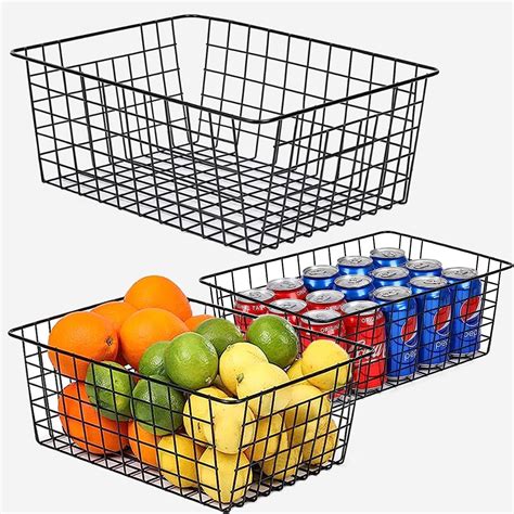 AYSUM 3PCS Large Wire Storage Baskets, Black Wire Basket, Metal Basket ...