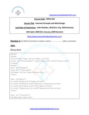 MCS-23 - Question paper - Bachelor of computer application - IGNOU ...