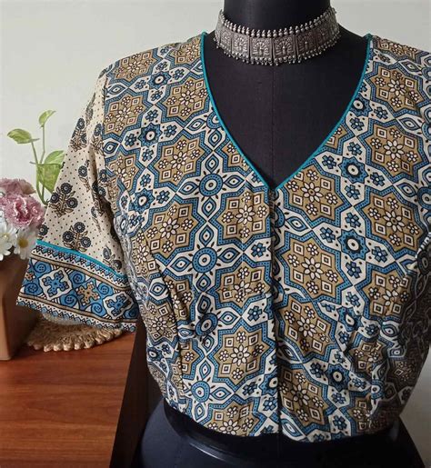 Buy Beige Ajrakh Mughal Print Cotton Blouse | Designer Blouses – Godhuli