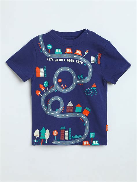 Milou Baby Boys Road Print Graphic T-Shirt (Navy Blue)