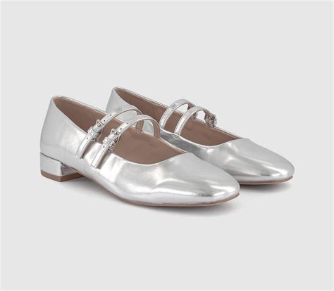OFFICE Frances Two Strap Mary Janes Silver - Flat Shoes for Women